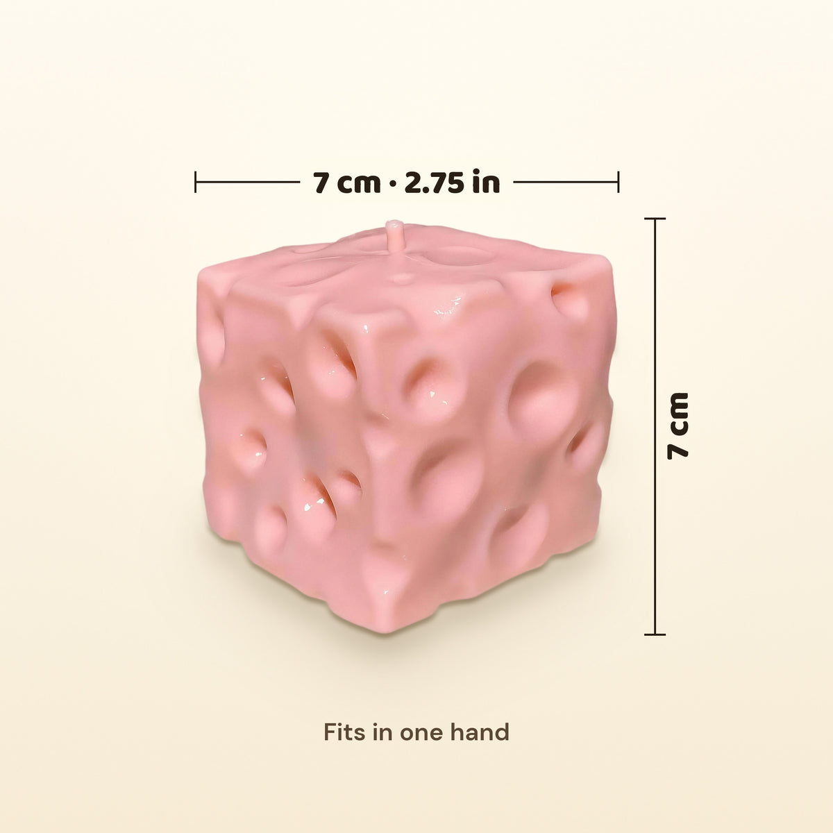 CHEDDI is 7 cm (2.75 in) on each side and fits in one hand