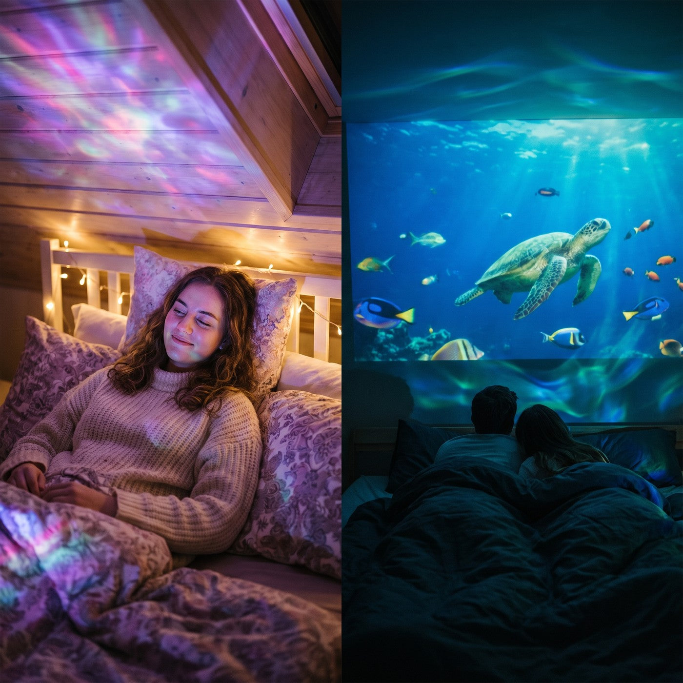 Relaxing under a galaxy, and watching an ocean scene together