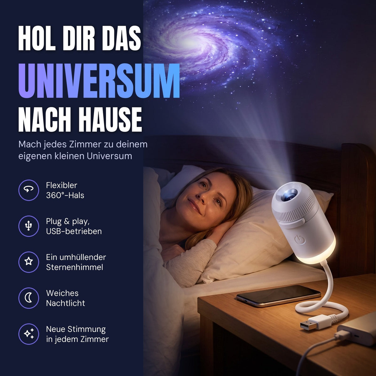 Starly projiziert eine Galaxie über das Bett