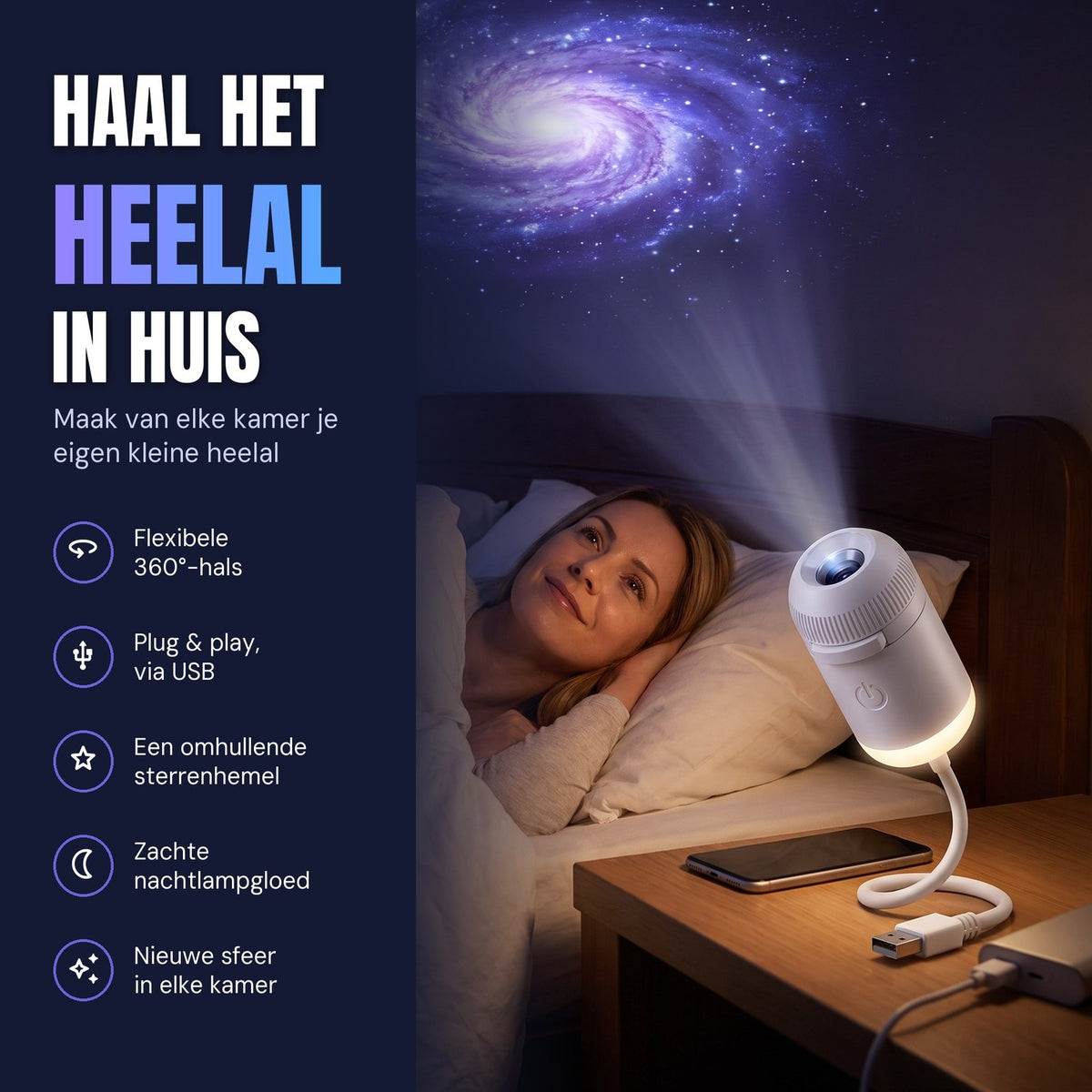 Starly projecteert een melkweg boven het bed