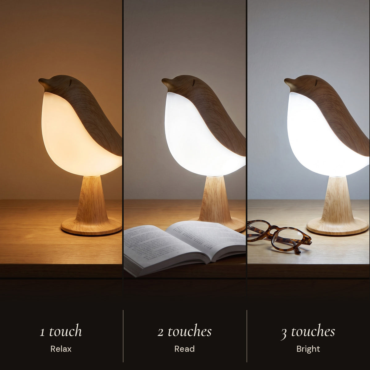 Songlow at three brightness levels: relax, read, bright
