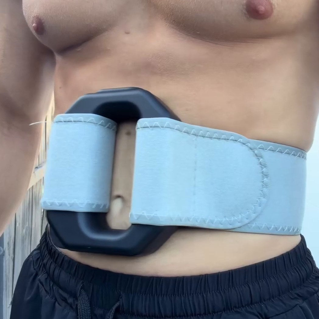 The TONARO Fascia Ring strapped on a real customer's stomach